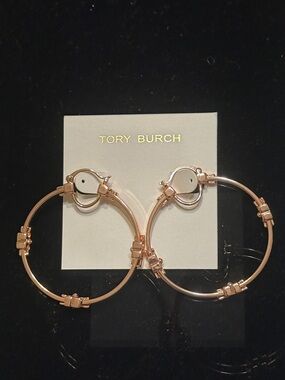 Tory Burch Rose Gold Decorative Hoop Earrings